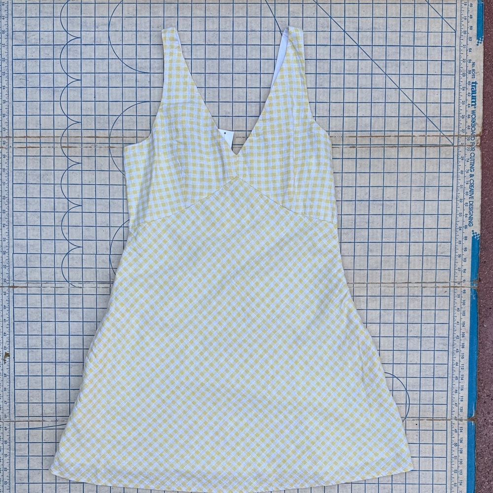 NWT Abercrombie & Fitch Butter Yellow and White Gingham Mini Dress Pockets Prep